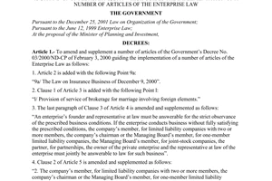 Decree of Government No. 125/2004/ND-CP, amending and supplementing a number of articles of Decree No. 03/2000/ND-CP of February 3, 2000 which guides the implementation of a number of articles of the Enterprise Law