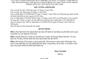 Quyết định 87/2004/QĐ-TTg  Quy chế quản lý hoạt động nhà thầu nước ngoài lĩnh vực xây dựng Việt Nam