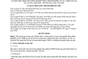 Quyết định 78/2004/QĐ-UB Qui hoạch chi tiết Khu nhà ở khu phụ trợ Cụm Công nghiệp Thực phẩm HAPRO, tỷ lệ 1/2000 xã Lệ Chi,Kim Sơn