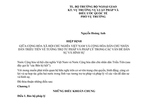 Hiệp định tương trợ tư pháp lý trong dân hình sự giữa Việt Nam Triều Tiên 2004