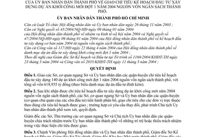 Quyết định 141/2004/QĐ-UB giao chỉ tiêu kế hoạch đầu tư xây dựng dự án khởi công mới đợt 1 2004 nguồn vốn ngân sách thành phố