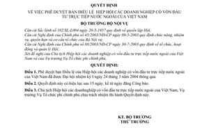 Quyết định 40/2004/QĐ-BNV Điều lệ Hiệp hội  doanh nghiệp vốn đầu tư trực tiếp nước ngoài