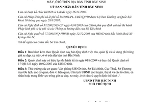 Quyết định 72/2004/QĐ-UB thu quản lý sử dụng phí trông giữ xe đạp xe máy ôtô Bắc Ninh