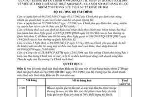 Quyết định 48/2004/QĐ-BTC  sửa đổi thuế suất nhập khẩu mặt hàng nhóm 2710  Biểu thuế nhập khẩu ưu đãi