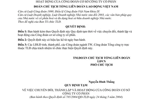 Quyết định 758/2004/QĐ-TLĐ chuyển đổi, thành lập và hoạt động  công đoàn cơ sở công ty cổ phần