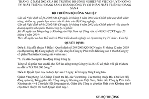 Quyết định 40/2004/QĐ-BCN chuyển Công ty Phát triển Khoáng sản 4 thành Công ty cổ phần sửa đổi 249/2003/QĐ-BCN