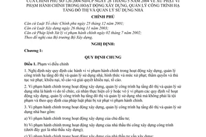 Nghị định 126/2004/NĐ-CP xử phạt vi phạm hành chính trong xây dựng, quản lý công trình hạ tầng đô thị sử dụng nhà