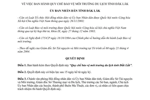 Quyết định 29/2004/QĐ-UB Quy chế bảo vệ môi trường du lịch tỉnh Đăk Lăk
