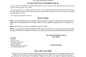Quyết định 43/2004/QĐ-UBBT chính sách sinh viên tốt nghiệp tình nguyện công tác xã phường Bình Thuận