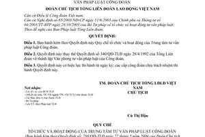 Quyết định 786/2004/QĐ-TLĐ  Quy chế tổ chức hoạt động Trung tâm tư vấn pháp luật Công đoàn