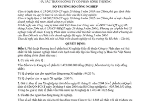 Quyết định 41/2004/QĐ-BCN chuyển Xí nghiệp Giấy đế thuộc Công ty Phân đạm và Hoá chất Hà Bắc  thành Công ty cổ phần Sông Thương