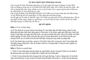 Quyết định 116/2004/QĐ-UB chức năng, nhiệm vụ, quyền hạn cơ cấu tổ chức bộ máy Sở Tài chính tỉnh Hậu Giang