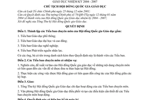 Quyết định 116/2004/QĐ-HĐGD Thành lập tiểu ban chuyên môn hội đồng quốc gia giáo dục 2004 - 2007