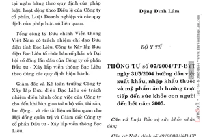 Thông tư 07/2004/TT-BYT hướng dẫn xuất khẩu, nhập khẩu thuốc mỹ phẩm ảnh hưởng sức khỏe con người hết năm 2005