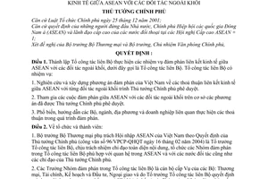 Quyết định 96/2004/QĐ-TTg thành lập Tổ công tác liên Bộ  thoả thuận liên kết kinh tế giữa ASEAN đối tác ngoài khối