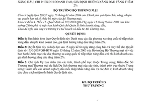 Quyết định 674/2004/QĐ-BTM danh mục địa phương xa cảng quốc tế tiếp nhận xăng dầu, chi phí kinh doanh cao, giá định hướng xăng thêm 2%