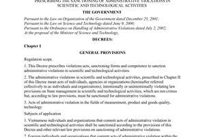 Decree of Government No. 127/2004/ND-CP of May 31, 2004 prescribing the sanctioning of administrative violations in scientific and technological activities