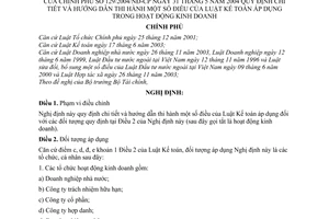 Nghị định 129/2004/NĐ-CP hướng dẫn Luật Kế toán áp dụng trong hoạt động kinh doanh