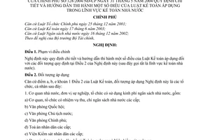 Nghị định 128/2004/NĐ-CP hướng dẫn Luật Kế toán áp dụng trong  kế toán nhà nước