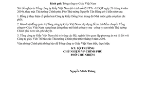 Công văn 2700/VPCP-ĐMDN điều chỉnh Phương án tổng thể sắp xếp, đổi mới DNNN trực thuộc TCT Giấy Việt nam