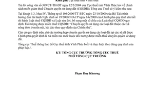 Công văn  1625 TCT/TS  đối tượng được miễn thuế chuyển quyền sử dụng đất