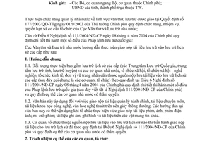 Công văn  319/VTLTNN-NVTW  hướng dẫn thực hiện giao nộp tài liệu lưu trữ vào lưu trữ lịch sử các cấp