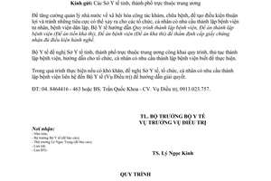 Công văn 3902/YT-ĐTr hướng dẫn thủ tục thành lập Bệnh viện tư nhân, dân lập