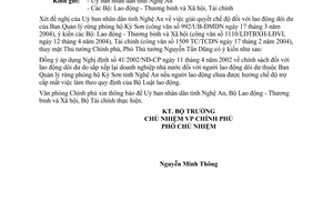 Công văn  2736/VPCP-ĐMDN  giải quyết chế độ cho lao động dôi dư của Ban Quản lý rừng phòng hộ Kỳ Sơn