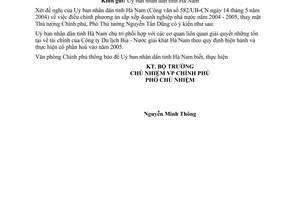 Công văn 2836/VPCP-ĐMDN điều chỉnh phương án sắp xếp DNNN tỉnh Hà Nam