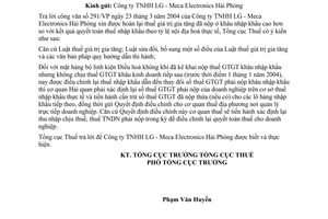 Công văn  1742 TCT/ĐTNN hoàn thuế GTGT do điều chỉnh giảm thuế nhập khẩu theo tỷ lệ NĐH thực tế