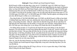 Công văn  3633 BKH/KTCN  xác nhận danh mục hàng nhập khẩu  tài sản cố định của Công ty Khách sạnGrand Imperial Saigon