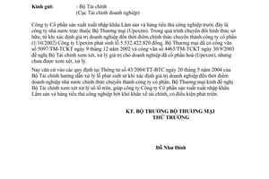 Công văn  2769/TM-TCKT xử lý giá trị danh nghiệp đã cổ phần hoá