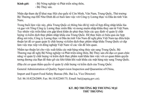 Công văn  3301 TM/XNK  xuất khẩu nông thuỷ sản sang Trung Quốc