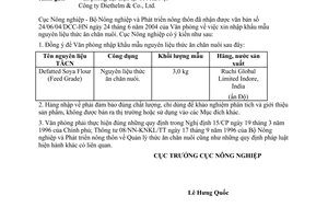 Công văn  791/CV-NN-TĂCN  nhập khẩu mẫu nguyên liệu TĂCN