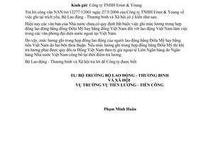 Công văn 2088/LĐTBXH-TL  tiền lương  lao động làm việc trong  VPĐD nước ngoài tại Việt Nam