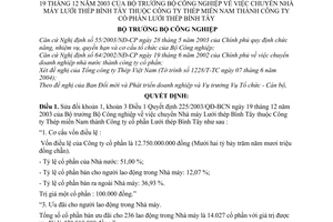 Quyết định 49/2004/QĐ-BCN chuyển Nhà máy Lưới thép Bình Tây thuộc Công ty Thép miền Nam thành Công ty cổ phần sửa đổi  225/2003/QĐ-BCN