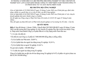 Quyết định số 48/2004/QĐ-BCN chuyển Xí nghiệp Xây lắp Luyện kim thành Công ty cổ phần Đầu tư và Xây dựng sửa đổi  205/2003/QĐ-BCN