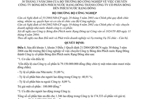 Quyết định 47/2004/QĐ-BCN chuyển Công ty Bóng đèn Phích nước Rạng Đông thành Công ty cổ phần sửa đổi 21/2004/QĐ-BCN