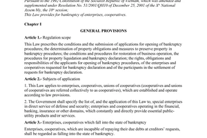 Law No.21/2004/QH11 of June 15, 2004 on bankruptcy