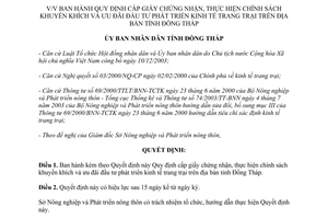 Quyết định 60/2004/QĐ-UB cấp giấy chứng nhận thực hiện chính sách phát triển kinh tế trang trại Đồng Tháp