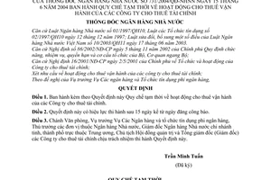 Quyết định 731/2004/QĐ-NHNN hoạt động cho thuê vận hành công ty cho thuê tài chính