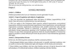 Law No. 25/2004/QH11 of June 15, 2004, on child protection, care and education