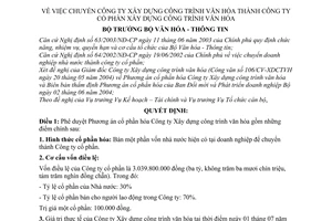 Quyết định22/2004/QĐ-BVHTT chuyển Công ty Xây dựng công trình văn hóa thành Công ty cổ phần