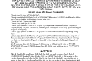 Quyết định 97/2004/QĐ-UB chuyển đổi,nhượng,thuê lại, thừa kế,thế chấp,bảo lãnh,góp vốn giá trị quyền sử dụng đất,sở hữu nhà hướng dẫnQĐ158/2002/QĐ-UB