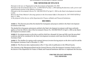 Decision No. 54/2004/QD-BTC of June 16, 2004 promulgating the detailed list of programs and projects entitled to The State's Development Investment Credit Loans