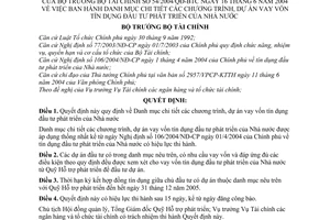 Quyết định 54/2004/QĐ-BTC  Danh mục chi tiết chương trình, dự án vay vốn tín dụng đầu tư phát triển Nhà nước