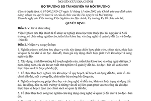 Quyết định 11/2004/QĐ-BTNMT chức năng, nhiệm vụ, quyền hạn cơ cấu tổ chức Viện Nghiên cứu Địa chính