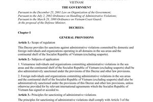 Decree of Government No.137/2004/ND-CP of June 16, 2004 prescribing the sanctioning of administrative violations in the sea areas and the continental shelf of the socialist republic of Vietnam