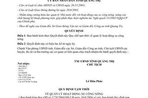 Quyết định 1770/2004/QĐ-UB quy định tạm thời quản lý hoạt động xe công nông Quảng Trị
