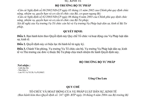 Quyết định 347/QĐ-BTP quy chế tổ chức hoạt động Vụ Pháp luật dân sự, kinh tế